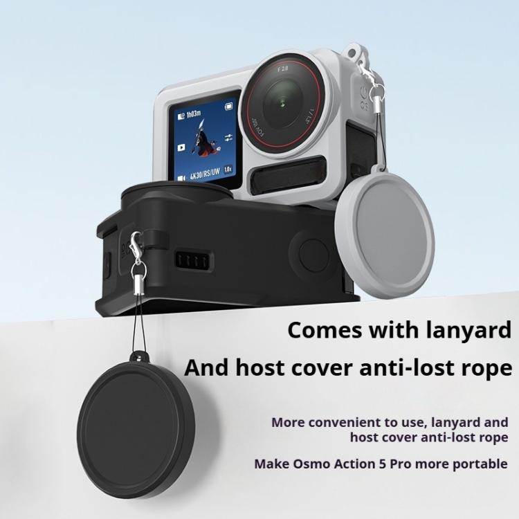 For DJI Action 5 Pro / 4 / 3 Soft Silicone Shockproof Protective Case Cover with Lens Cap(Gray White) - free shipping - PMC TechLife - Order now!