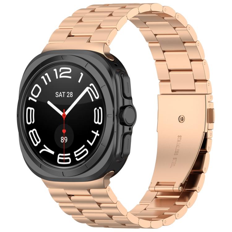 For Samsung Galaxy Watch 8 40 / 44mm Three Beads Stainless Steel Watch Band with Removal Tool(Rose Gold) - free shipping - PMC TechLife - Order now!
