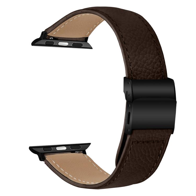 For Apple Watch 42mm / 41mm / 40mm / 38mm Lychee Texture Black Turtle Back Buckle Leather Watch Band(Coffee Color) - Watch Bands by PMC TechLife | Online Shopping South Africa | PMC TechLife | Buy Now Pay Later Mobicred