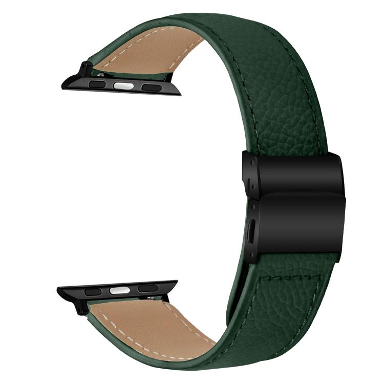 For Apple Watch 42mm / 41mm / 40mm / 38mm Lychee Texture Black Turtle Back Buckle Leather Watch Band(Green) - Watch Bands by PMC TechLife | Online Shopping South Africa | PMC TechLife | Buy Now Pay Later Mobicred
