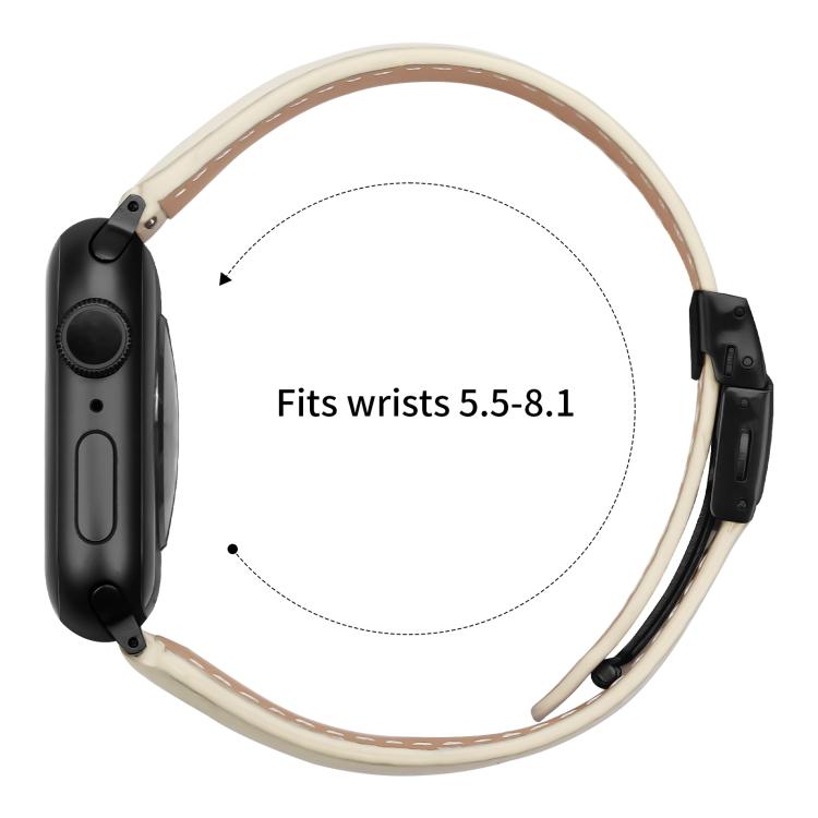 For Apple Watch 42mm / 41mm / 40mm / 38mm Lychee Texture Black Turtle Back Buckle Leather Watch Band(Creamy White) - Watch Bands by PMC TechLife | Online Shopping South Africa | PMC TechLife | Buy Now Pay Later Mobicred