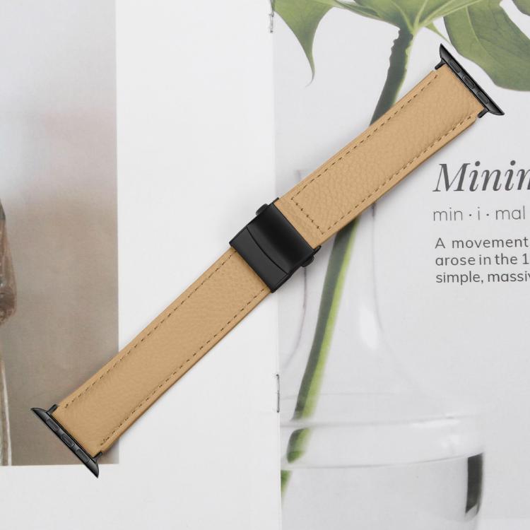 For Apple Watch 42mm / 41mm / 40mm / 38mm Lychee Texture Black Turtle Back Buckle Leather Watch Band(Camel) - Watch Bands by PMC TechLife | Online Shopping South Africa | PMC TechLife | Buy Now Pay Later Mobicred