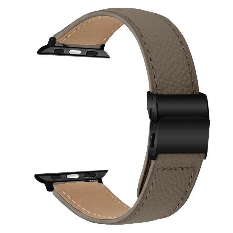 For Apple Watch 46mm / 49mm / 45mm / 44mm Lychee Texture Black Turtle Back Buckle Leather Watch Band(Gray) - Watch Bands by PMC TechLife | Online Shopping South Africa | PMC TechLife | Buy Now Pay Later Mobicred