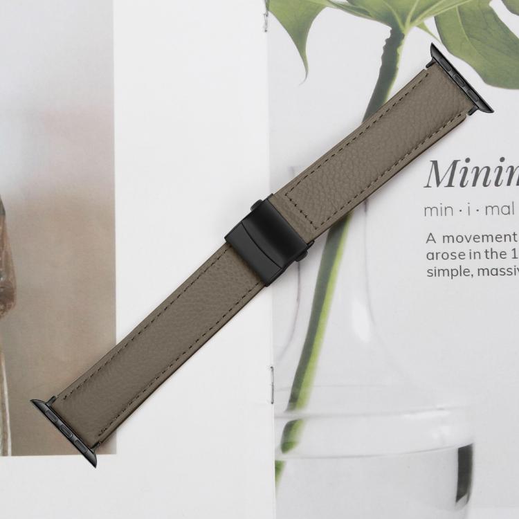 For Apple Watch 46mm / 49mm / 45mm / 44mm Lychee Texture Black Turtle Back Buckle Leather Watch Band(Gray) - Watch Bands by PMC TechLife | Online Shopping South Africa | PMC TechLife | Buy Now Pay Later Mobicred