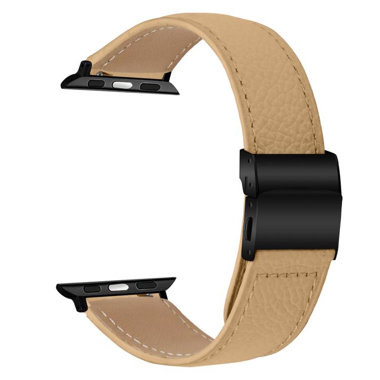 For Apple Watch 46mm / 49mm / 45mm / 44mm Lychee Texture Black Turtle Back Buckle Leather Watch Band(Camel) - Watch Bands by PMC TechLife | Online Shopping South Africa | PMC TechLife | Buy Now Pay Later Mobicred