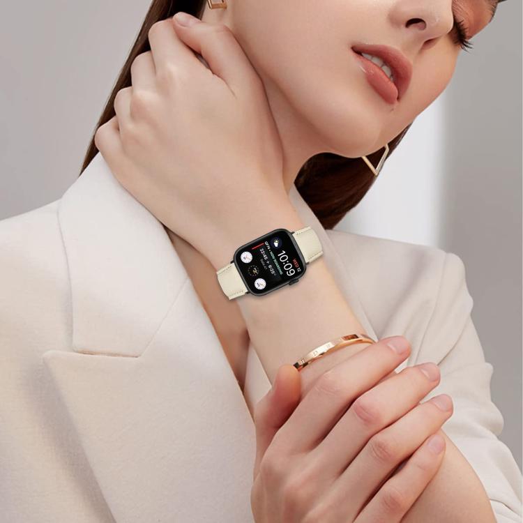 For Apple Watch 46mm / 49mm / 45mm / 44mm Lychee Texture Black Turtle Back Buckle Leather Watch Band(Creamy White) - Watch Bands by PMC TechLife | Online Shopping South Africa | PMC TechLife | Buy Now Pay Later Mobicred