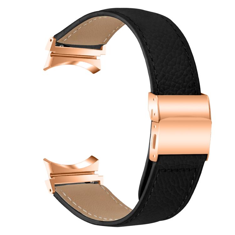 For Samsung Galaxy Watch 7 40 / 44mm Lychee Texture Rose Gold Turtle Back Buckle Leather Watch Band(Black) - free shipping - PMC TechLife - Order now!