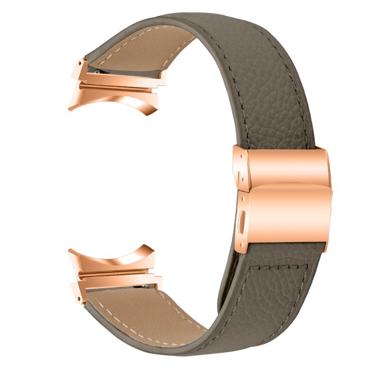 For Samsung Galaxy Watch 7 40 / 44mm Lychee Texture Rose Gold Turtle Back Buckle Leather Watch Band(Gray) - free shipping - PMC TechLife - Order now!