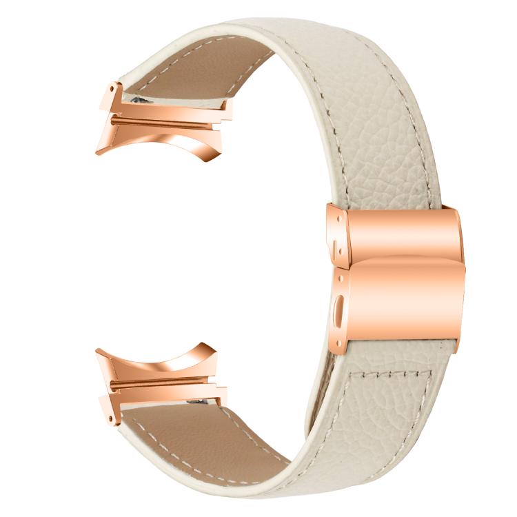 For Samsung Galaxy Watch 7 40 / 44mm Lychee Texture Rose Gold Turtle Back Buckle Leather Watch Band(Creamy White) - free shipping - PMC TechLife - Order now!