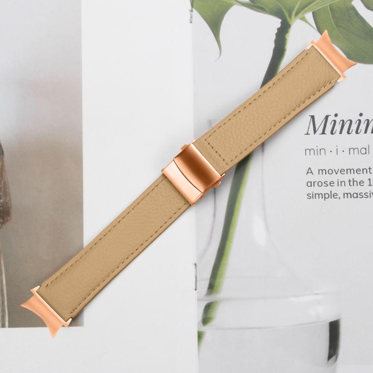 For Samsung Galaxy Watch 7 40 / 44mm Lychee Texture Rose Gold Turtle Back Buckle Leather Watch Band(Camel) - free shipping - PMC TechLife - Order now!