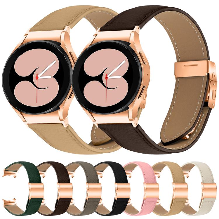 For Samsung Galaxy Watch 7 40 / 44mm Lychee Texture Rose Gold Turtle Back Buckle Leather Watch Band(Camel) - free shipping - PMC TechLife - Order now!
