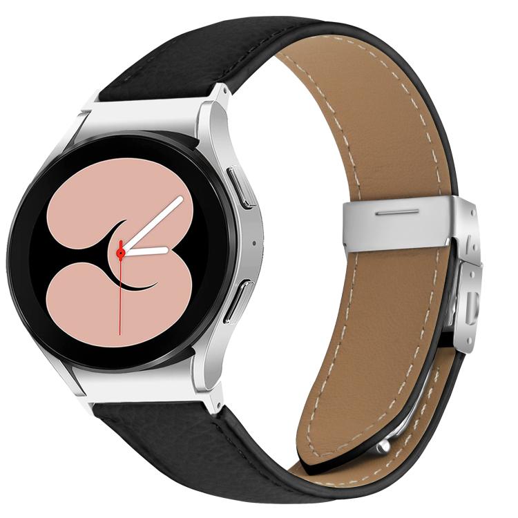 For Samsung Galaxy Watch 7 40 / 44mm Lychee Texture Silver Turtle Back Buckle Leather Watch Band(Black) - free shipping - PMC TechLife - Order now!