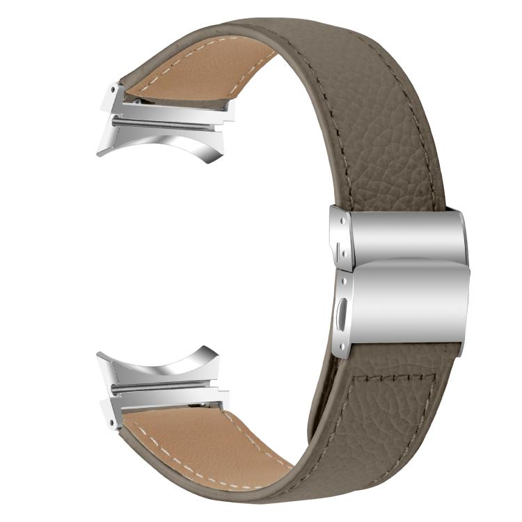 For Samsung Galaxy Watch 7 40 / 44mm Lychee Texture Silver Turtle Back Buckle Leather Watch Band(Gray) - free shipping - PMC TechLife - Order now!