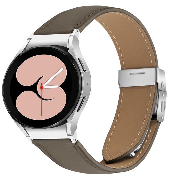 For Samsung Galaxy Watch 7 40 / 44mm Lychee Texture Silver Turtle Back Buckle Leather Watch Band(Gray) - free shipping - PMC TechLife - Order now!
