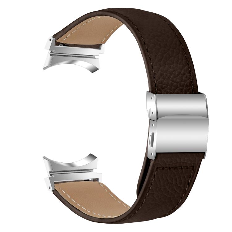 For Samsung Galaxy Watch 7 40 / 44mm Lychee Texture Silver Turtle Back Buckle Leather Watch Band(Coffee Color) - free shipping - PMC TechLife - Order now!