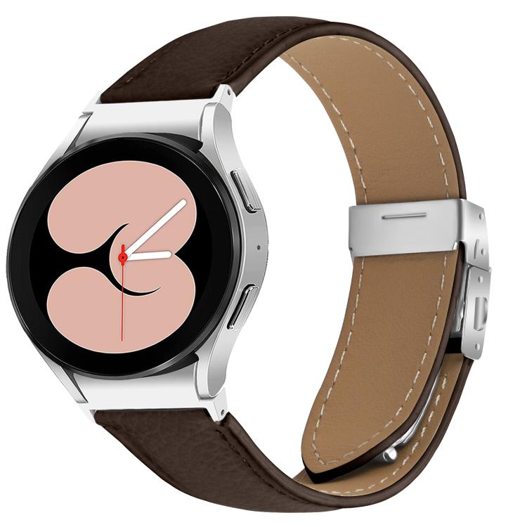 For Samsung Galaxy Watch 7 40 / 44mm Lychee Texture Silver Turtle Back Buckle Leather Watch Band(Coffee Color) - free shipping - PMC TechLife - Order now!