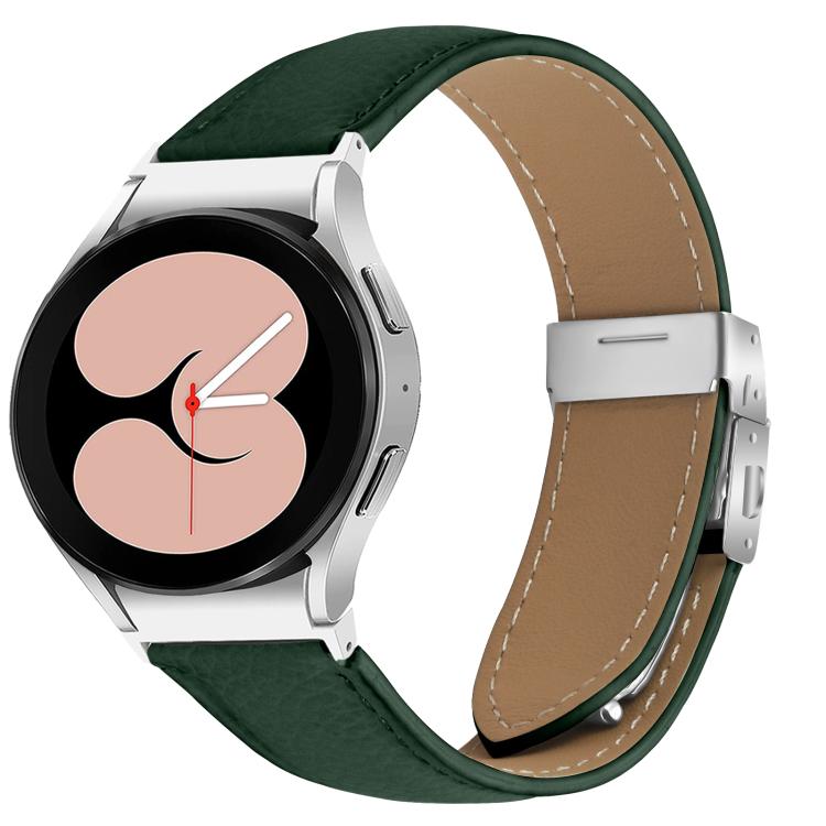 For Samsung Galaxy Watch 7 40 / 44mm Lychee Texture Silver Turtle Back Buckle Leather Watch Band(Green) - free shipping - PMC TechLife - Order now!