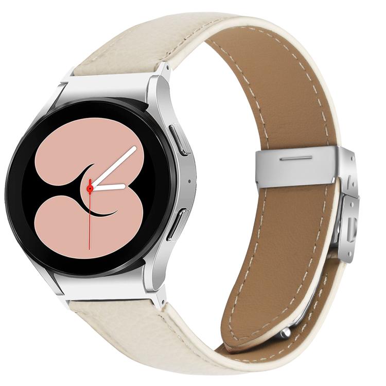 For Samsung Galaxy Watch 7 40 / 44mm Lychee Texture Silver Turtle Back Buckle Leather Watch Band(Creamy White) - free shipping - PMC TechLife - Order now!