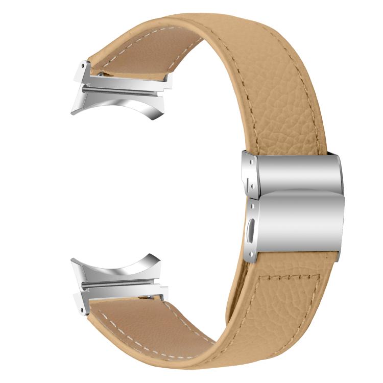 For Samsung Galaxy Watch 7 40 / 44mm Lychee Texture Silver Turtle Back Buckle Leather Watch Band(Camel) - free shipping - PMC TechLife - Order now!