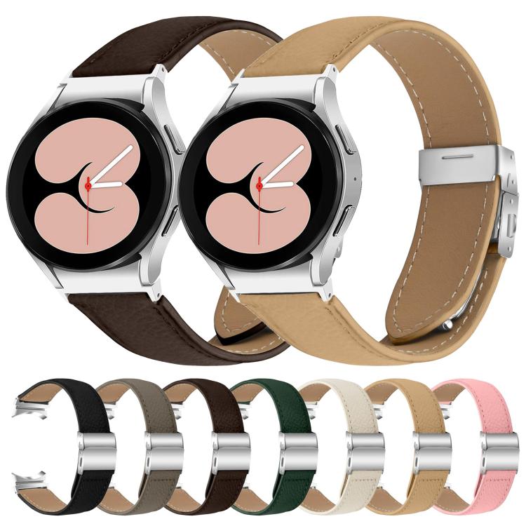 For Samsung Galaxy Watch 7 40 / 44mm Lychee Texture Silver Turtle Back Buckle Leather Watch Band(Camel) - free shipping - PMC TechLife - Order now!