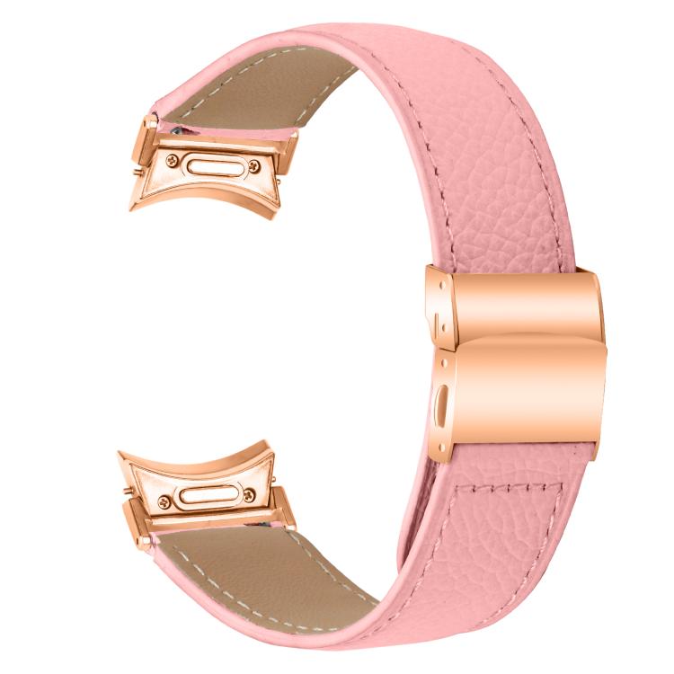 For Samsung Galaxy Watch 7 40 / 44mm Quick Release Lychee Texture Rose Gold Turtle Back Buckle Leather Watch Band(Pink) - free shipping - PMC TechLife - Order now!