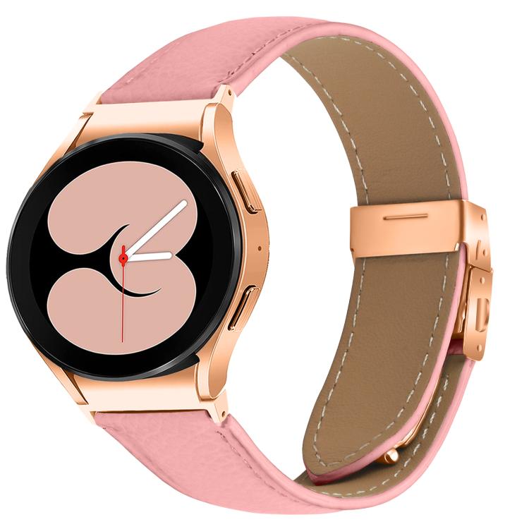 For Samsung Galaxy Watch 7 40 / 44mm Quick Release Lychee Texture Rose Gold Turtle Back Buckle Leather Watch Band(Pink) - free shipping - PMC TechLife - Order now!