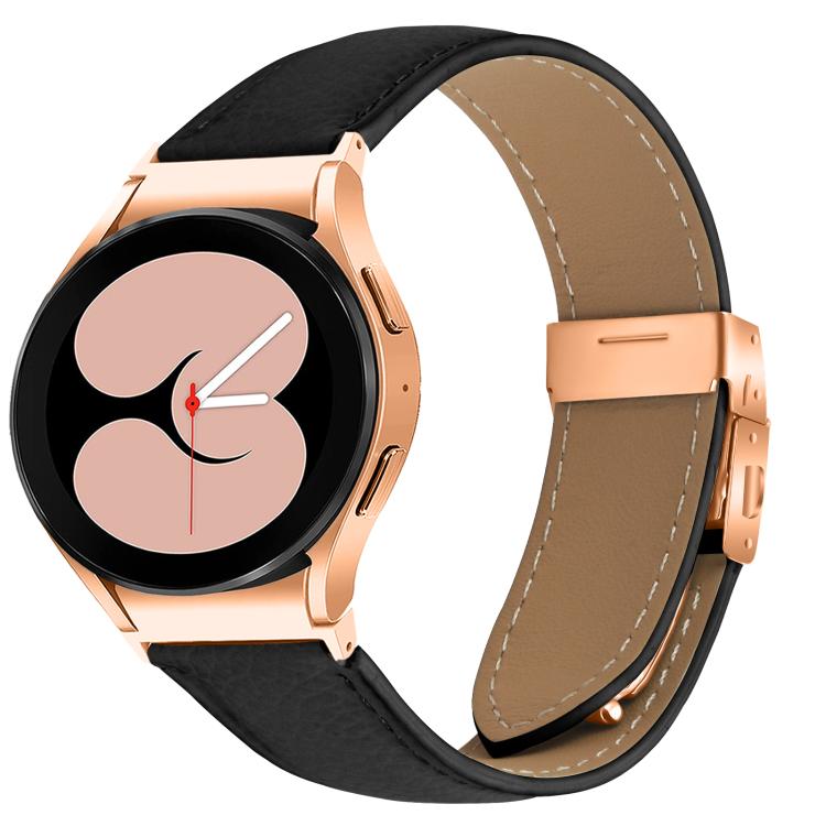 For Samsung Galaxy Watch 7 40 / 44mm Quick Release Lychee Texture Rose Gold Turtle Back Buckle Leather Watch Band(Black) - free shipping - PMC TechLife - Order now!