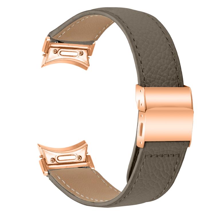 For Samsung Galaxy Watch 7 40 / 44mm Quick Release Lychee Texture Rose Gold Turtle Back Buckle Leather Watch Band(Gray) - free shipping - PMC TechLife - Order now!