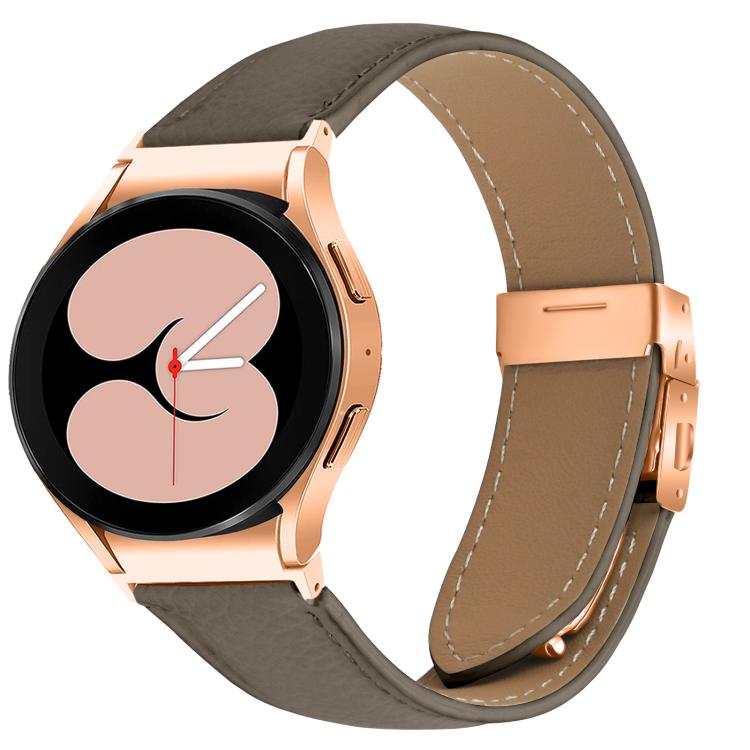 For Samsung Galaxy Watch 7 40 / 44mm Quick Release Lychee Texture Rose Gold Turtle Back Buckle Leather Watch Band(Gray) - free shipping - PMC TechLife - Order now!