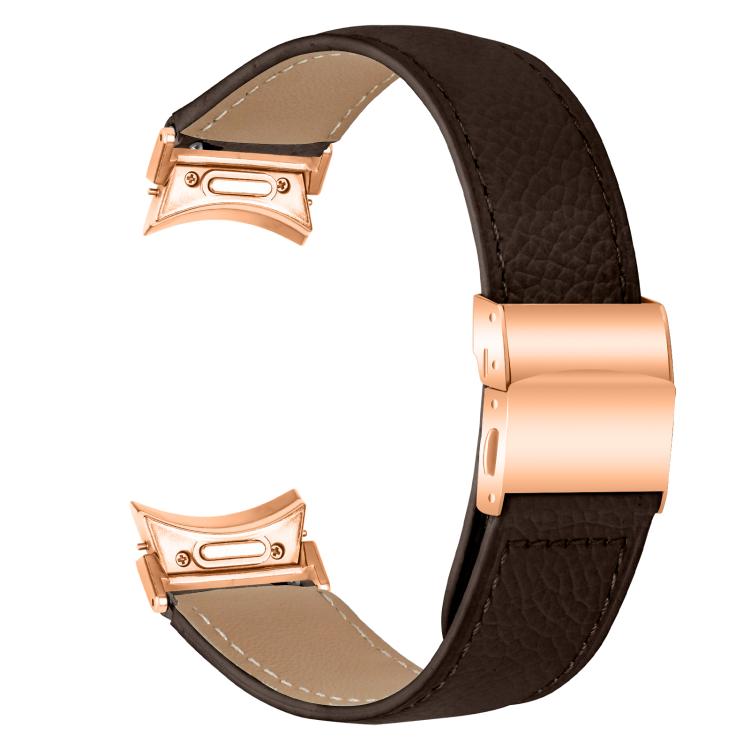For Samsung Galaxy Watch 7 40 / 44mm Quick Release Lychee Texture Rose Gold Turtle Back Buckle Leather Watch Band(Coffee Color) - free shipping - PMC TechLife - Order now!