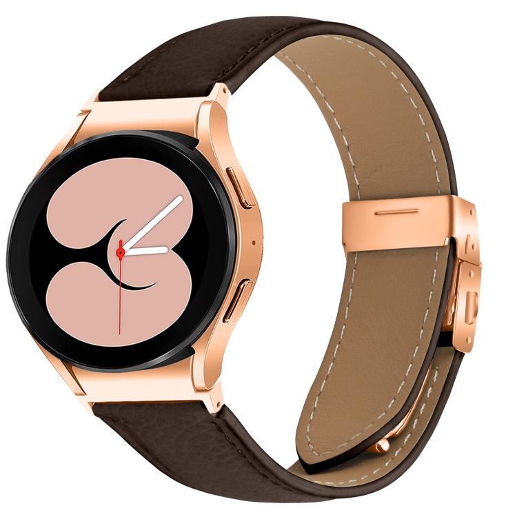 For Samsung Galaxy Watch 7 40 / 44mm Quick Release Lychee Texture Rose Gold Turtle Back Buckle Leather Watch Band(Coffee Color) - free shipping - PMC TechLife - Order now!