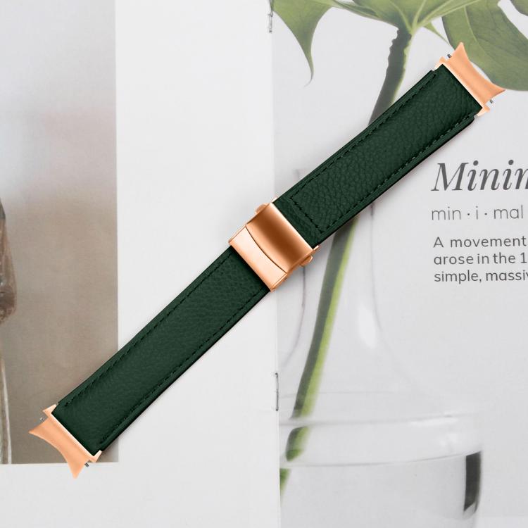 For Samsung Galaxy Watch 7 40 / 44mm Quick Release Lychee Texture Rose Gold Turtle Back Buckle Leather Watch Band(Green) - free shipping - PMC TechLife - Order now!
