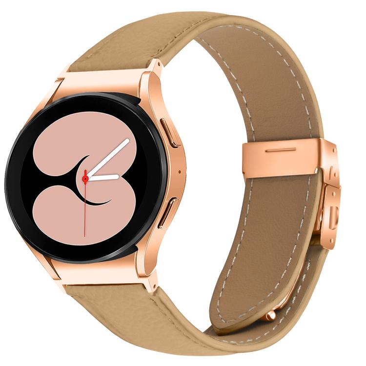 For Samsung Galaxy Watch 7 40 / 44mm Quick Release Lychee Texture Rose Gold Turtle Back Buckle Leather Watch Band(Camel) - free shipping - PMC TechLife - Order now!