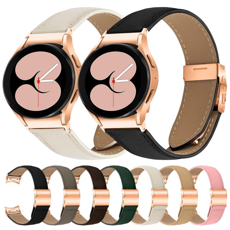 For Samsung Galaxy Watch 7 40 / 44mm Quick Release Lychee Texture Rose Gold Turtle Back Buckle Leather Watch Band(Camel) - free shipping - PMC TechLife - Order now!