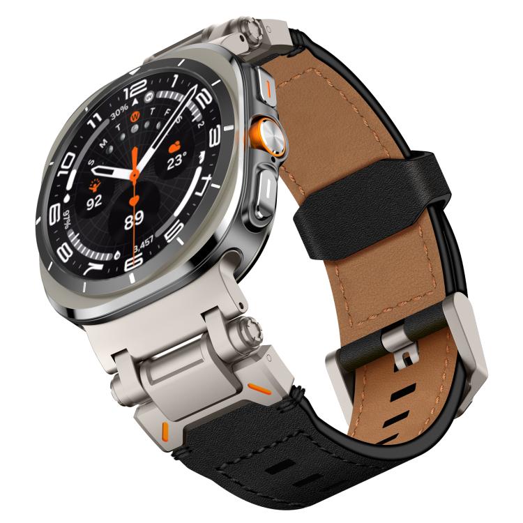 For Samsung Galaxy Watch Ultra 47mm Explorer Stainless Steel Head Leather Watch Band(Titanium Black) - Watch Bands by PMC TechLife | Online Shopping South Africa | PMC TechLife | Buy Now Pay Later Mobicred