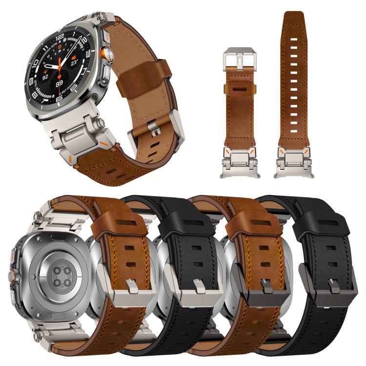 For Samsung Galaxy Watch Ultra 47mm / Ultra 2025 Explorer Stainless Steel Head Leather Watch Band(Black Crazy Horse) - free shipping - PMC TechLife - Order now!