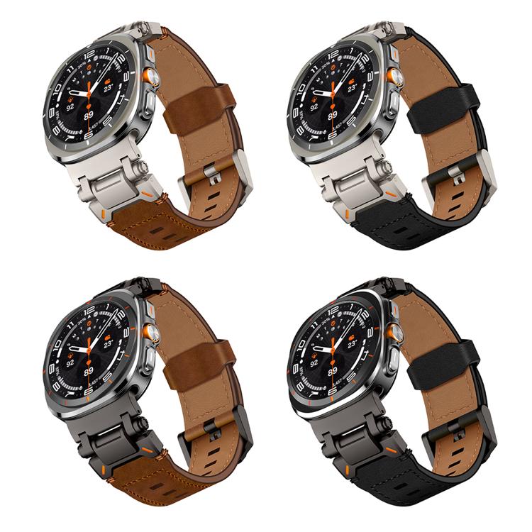 For Samsung Galaxy Watch Ultra 47mm Explorer Stainless Steel Head Leather Watch Band(Black) - Watch Bands by PMC TechLife | Online Shopping South Africa | PMC TechLife | Buy Now Pay Later Mobicred