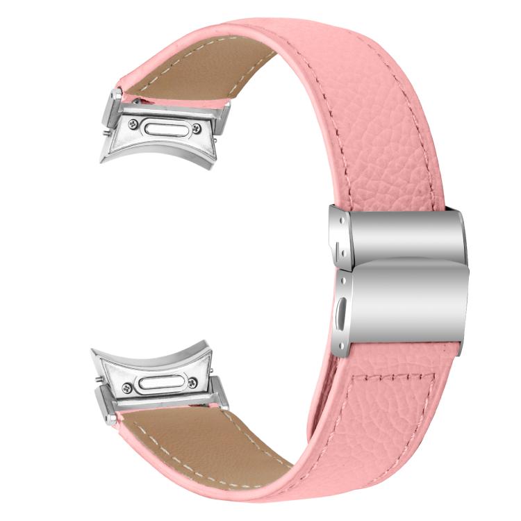 For Samsung Galaxy Watch 7 40 / 44mm Quick Release Lychee Texture Silver Turtle Back Buckle Leather Watch Band(Pink) - free shipping - PMC TechLife - Order now!