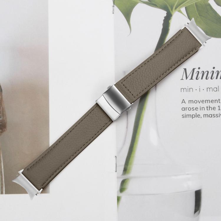 For Samsung Galaxy Watch 7 40 / 44mm Quick Release Lychee Texture Silver Turtle Back Buckle Leather Watch Band(Gray) - free shipping - PMC TechLife - Order now!