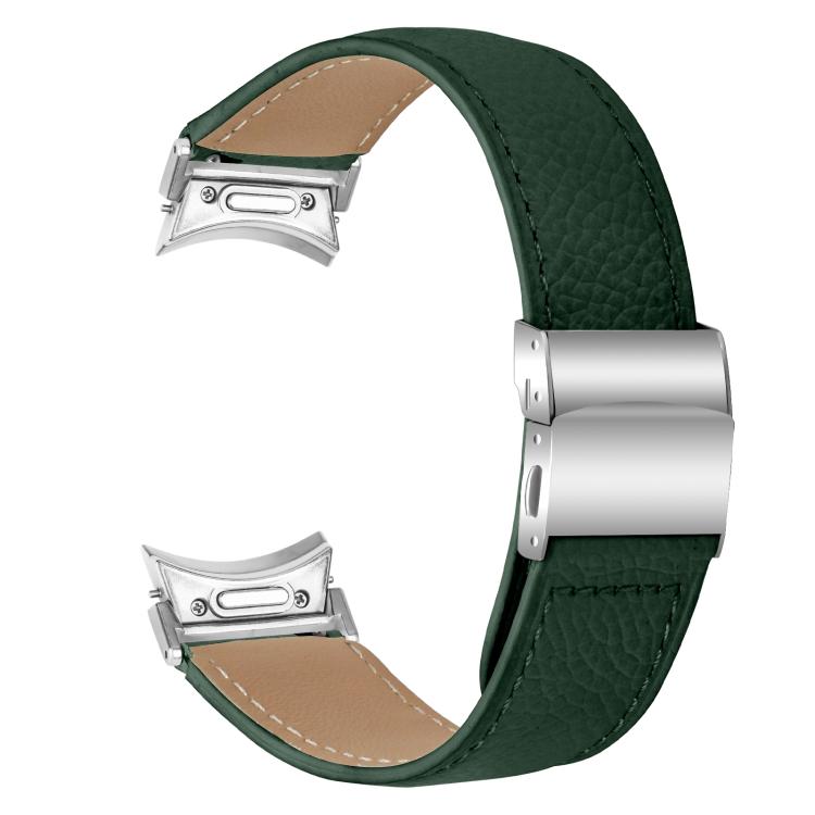 For Samsung Galaxy Watch 7 40 / 44mm Quick Release Lychee Texture Silver Turtle Back Buckle Leather Watch Band(Green) - free shipping - PMC TechLife - Order now!