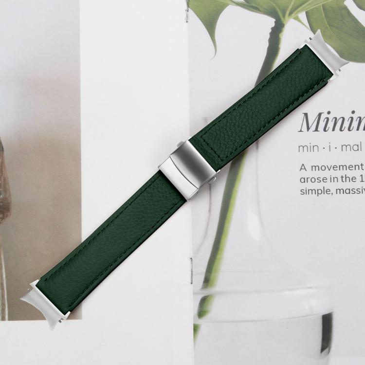 For Samsung Galaxy Watch 7 40 / 44mm Quick Release Lychee Texture Silver Turtle Back Buckle Leather Watch Band(Green) - free shipping - PMC TechLife - Order now!