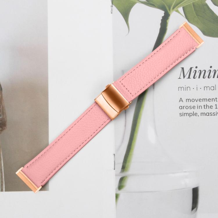 For Fitbit Versa 3 / 4 Lychee Texture Rose Gold Turtle Back Buckle Leather Watch Band(Pink) - free shipping - PMC TechLife - Order now!