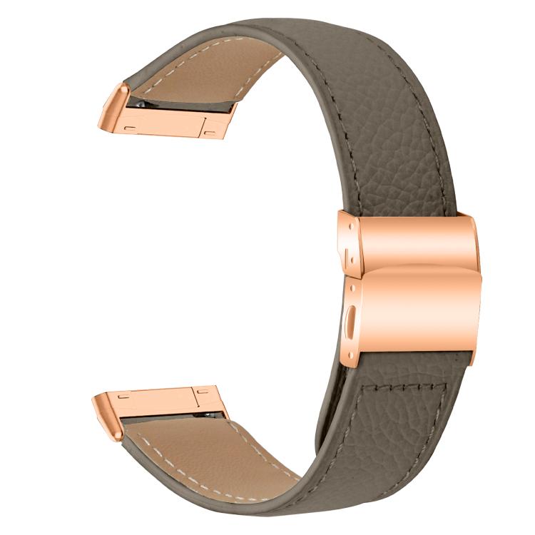 For Fitbit Versa 3 / 4 Lychee Texture Rose Gold Turtle Back Buckle Leather Watch Band(Gray) - free shipping - PMC TechLife - Order now!