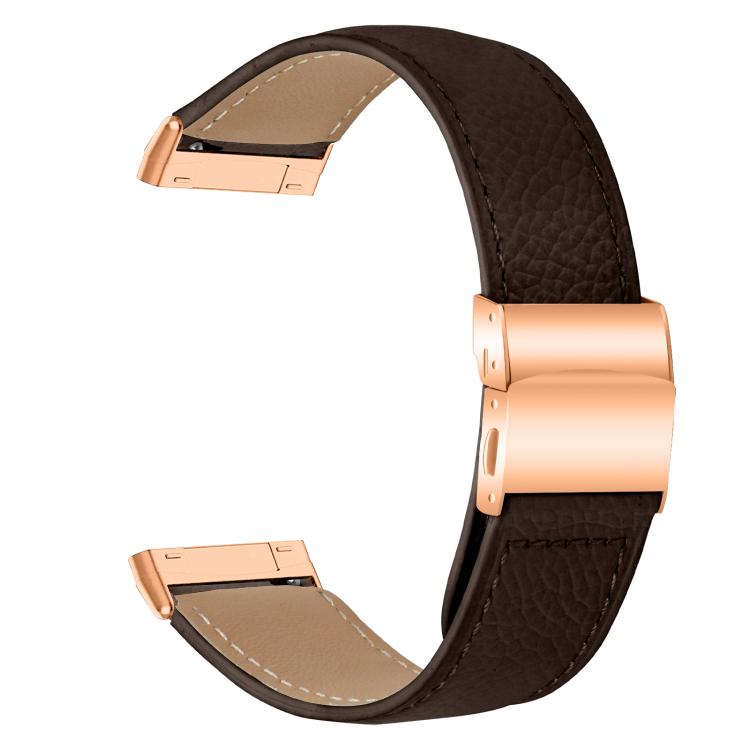 For Fitbit Versa 3 / 4 Lychee Texture Rose Gold Turtle Back Buckle Leather Watch Band(Coffee Color) - free shipping - PMC TechLife - Order now!
