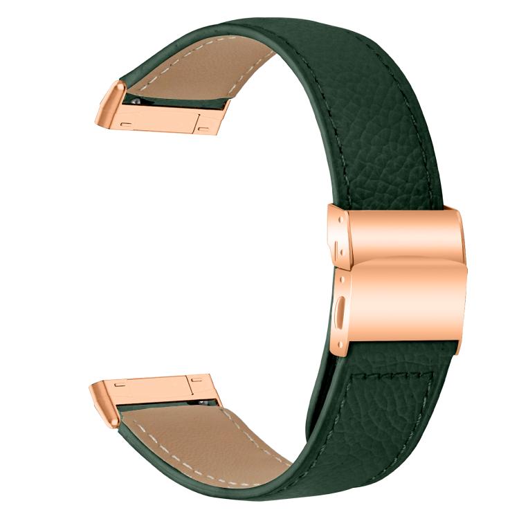 For Fitbit Versa 3 / 4 Lychee Texture Rose Gold Turtle Back Buckle Leather Watch Band(Green) - free shipping - PMC TechLife - Order now!