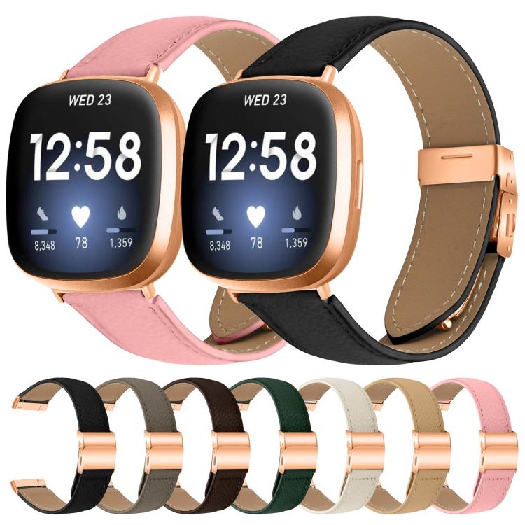 For Fitbit Versa 3 / 4 Lychee Texture Rose Gold Turtle Back Buckle Leather Watch Band(Green) - free shipping - PMC TechLife - Order now!