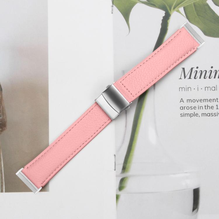 For Fitbit Versa 3 / 4 Lychee Texture Silver Turtle Back Buckle Leather Watch Band(Pink) - free shipping - PMC TechLife - Order now!