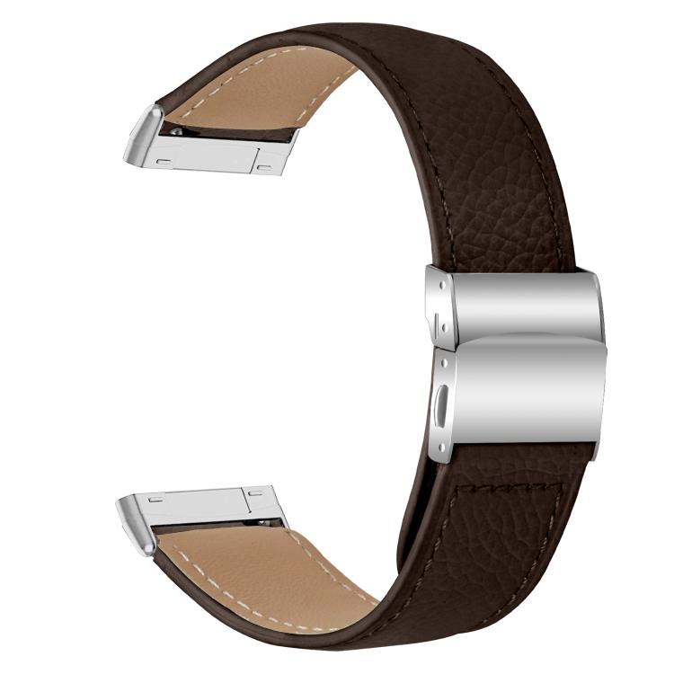 For Fitbit Versa 3 / 4 Lychee Texture Silver Turtle Back Buckle Leather Watch Band(Coffee Color) - free shipping - PMC TechLife - Order now!