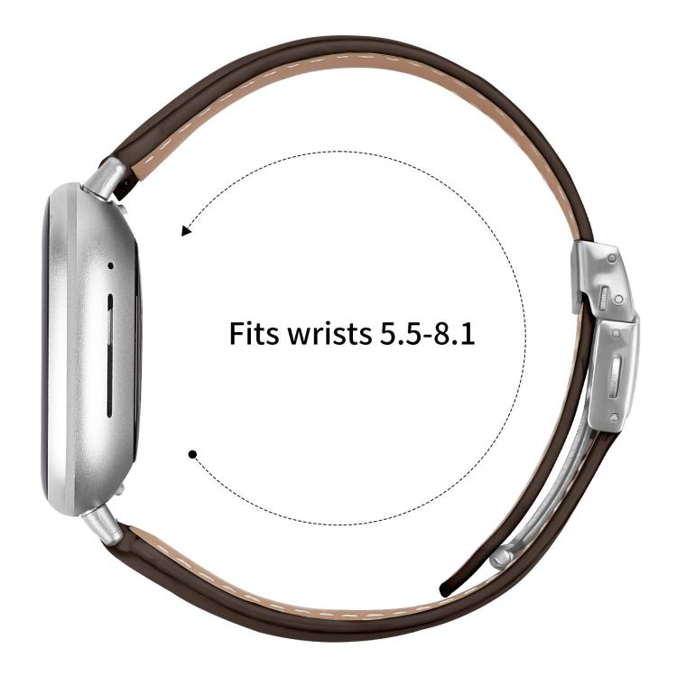 For Fitbit Versa 3 / 4 Lychee Texture Silver Turtle Back Buckle Leather Watch Band(Coffee Color) - free shipping - PMC TechLife - Order now!