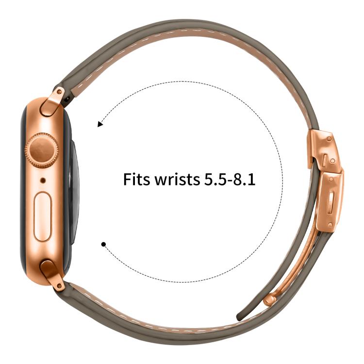 For Apple Watch 42mm / 41mm / 40mm / 38mm Lychee Texture Rose Gold Turtle Back Buckle Leather Watch Band(Gray) - free shipping - PMC TechLife - Order now!
